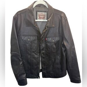 LEVI’S Classic Faux Leather Black Trucker Jacket Mens | Size Large